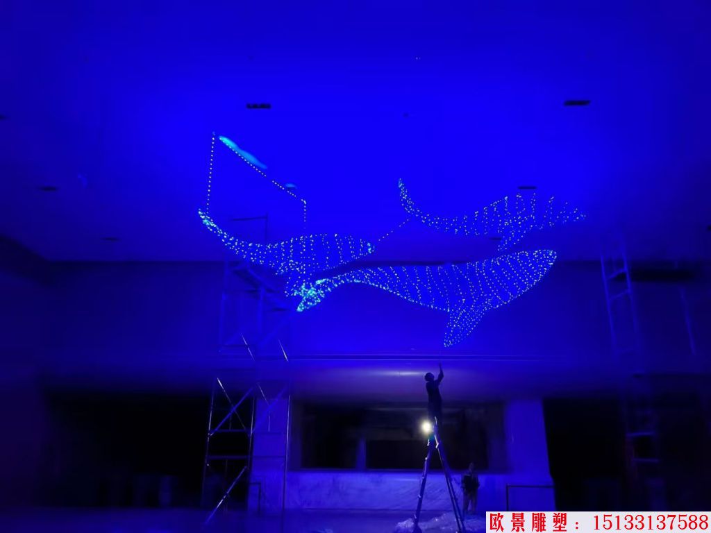 不銹鋼吊頂鏤空動(dòng)物鯨魚(yú)擺件，適合海洋館景觀裝飾,2